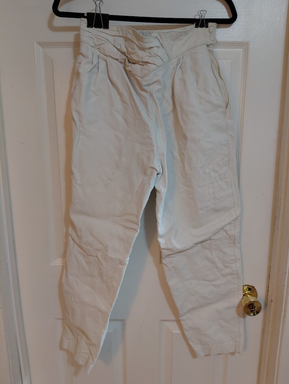 Vintage Vera Pelle White Leather Pleated High Waist Pants